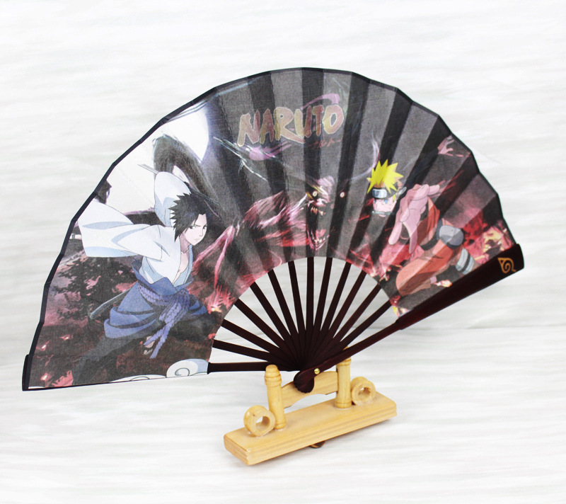 【厂家直销现货】星绘道火影忍者折扇双面绢扇子