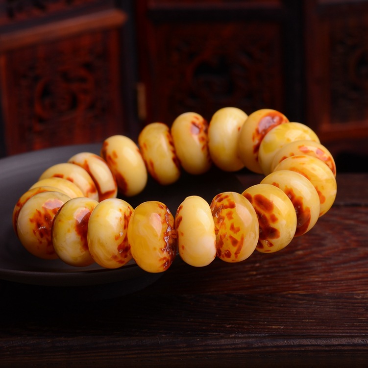 晶禧珠宝 二代波兰琥珀手链 老蜜蜡手串 松香盘珠手链 男女款饰品