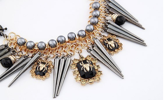 sm466 欧美大牌朋克时尚夸张长铆钉双层链动物蜘蛛个性金属项链女