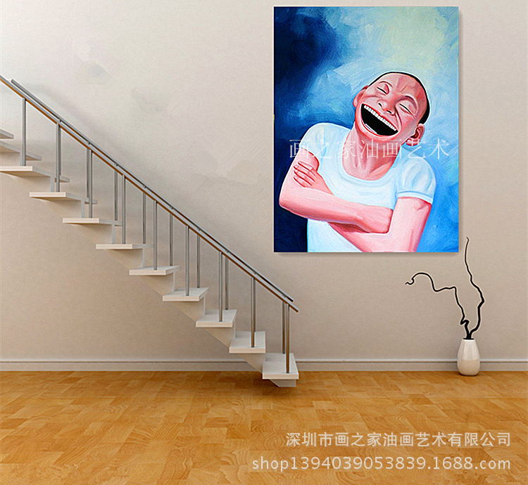 批发当代人物岳敏君大嘴巴 纯手绘油画幼儿园儿童装饰画咖啡厅