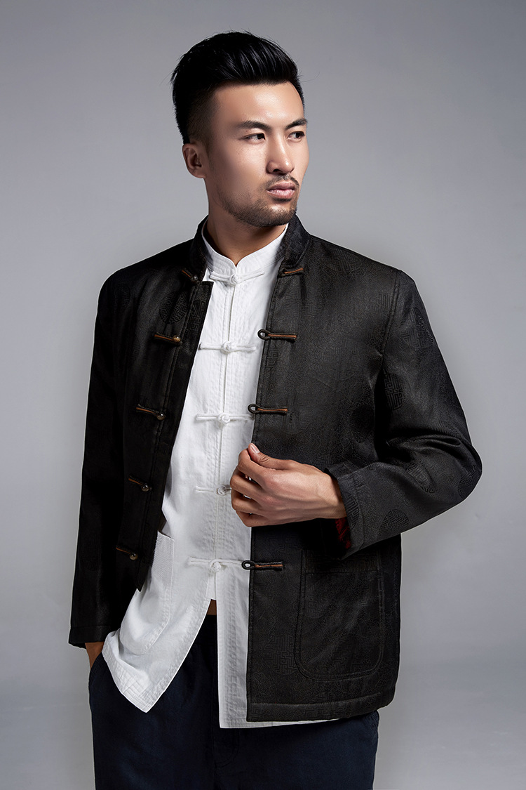 天烟 独家现货 香云纱男士唐装外套中老年高档唐装秋冬厚款13915