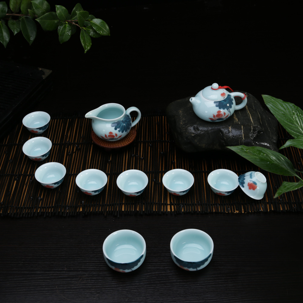 龍泉青瓷 高檔粉青12頭茶具套裝 163精美茶具套裝特價