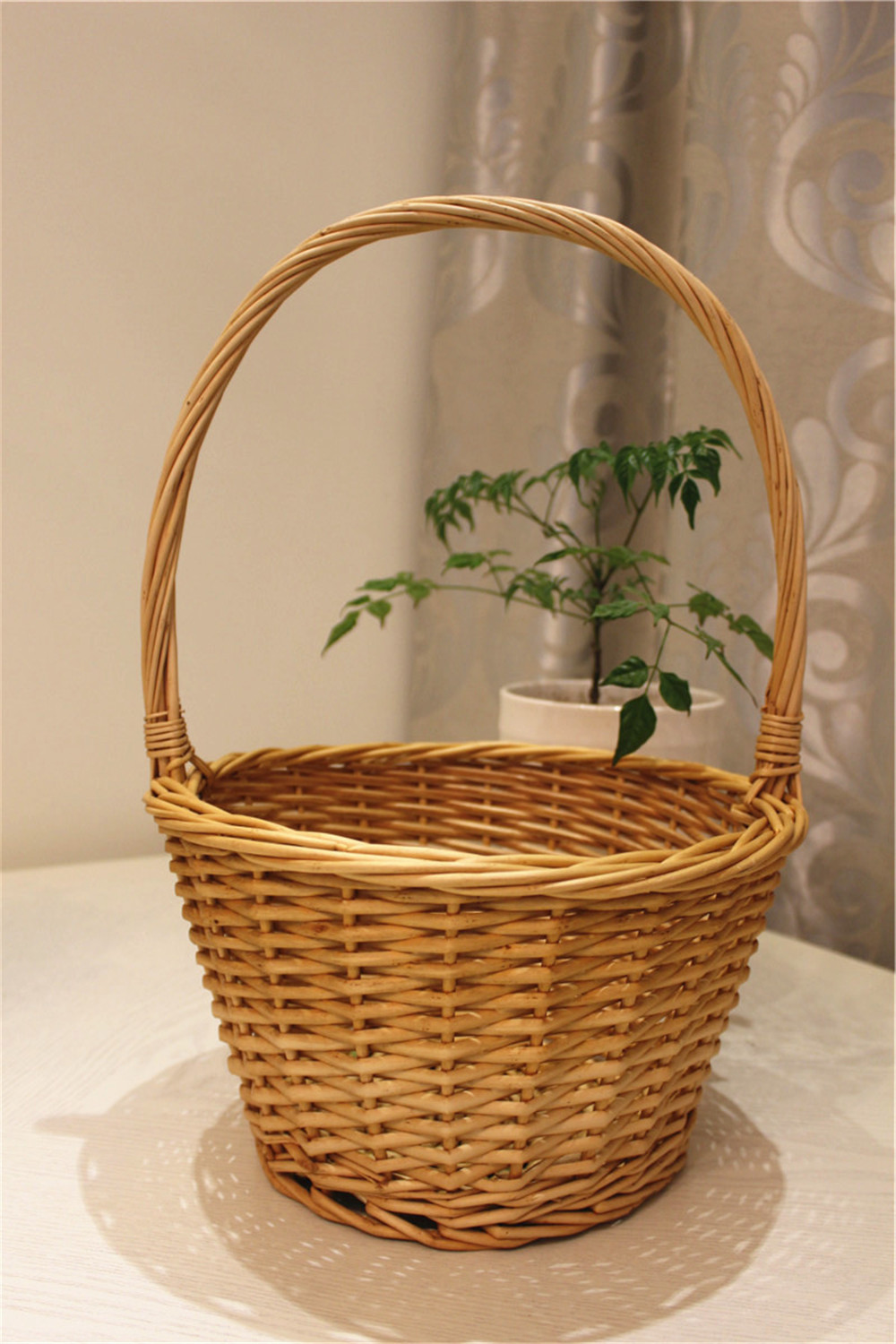 【优质批发】圆形柳编提篮 装饰花篮 柳编水果篮欢迎订购