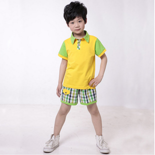 批发童装2014夏季新款小才子系列男女童可爱学院派套装