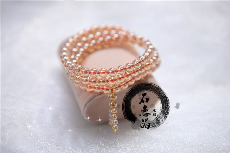 天然小清新香槟晶 水晶手链 99颗多圈手串