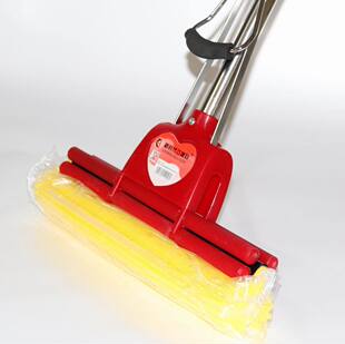 广州巧媳妇27cm胶棉拖把 不锈钢伸缩杆滚轮胶棉地拖 厂家批发044