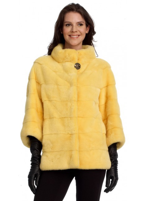 獭兔中长款外套,七分袖皮草女士服装,兔毛衣服,黄色兔毛女装图片_4