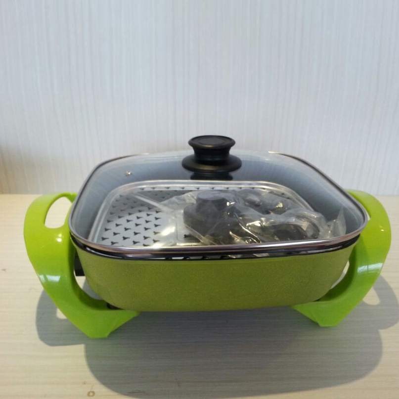 多功能方形电热锅韩式 不粘锅电煮锅 大方锅 送蒸格 正品