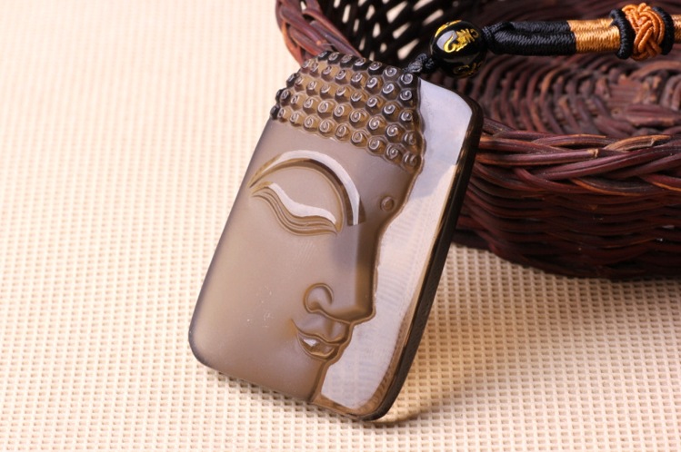 正品黑曜石冰种大日如来佛祖侧脸吊坠 黑曜石吊坠 黑曜石 吊坠