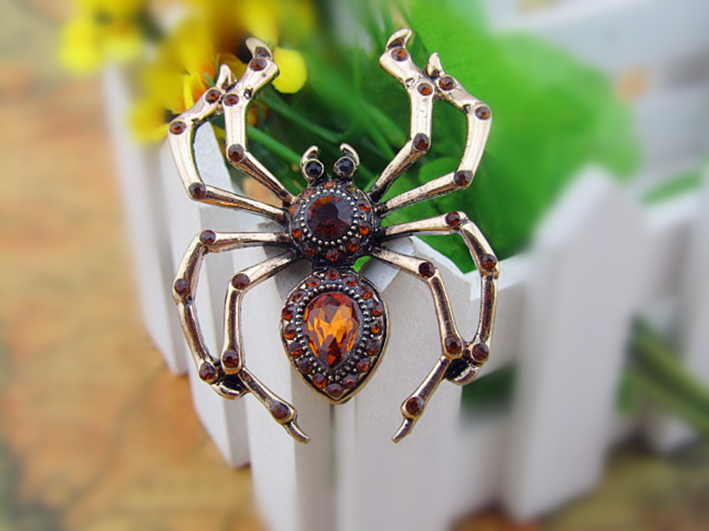 韩版时尚 高档满钻i精致胸花 复古水晶蜘蛛胸针 女 饰品