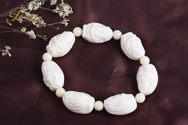 f&u新品爆款推荐 佛教信仰笑面菩萨象牙石手链 祈福转运手环批发