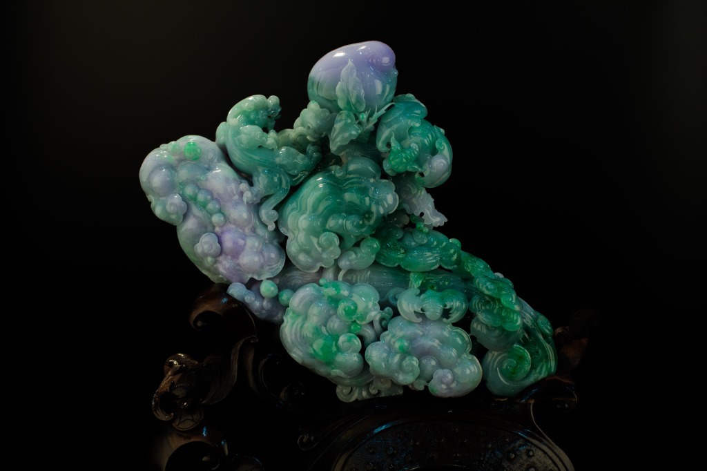 缅甸玉天然翡翠a货 春带彩花鸟翡翠摆件 福寿如意 可出证书