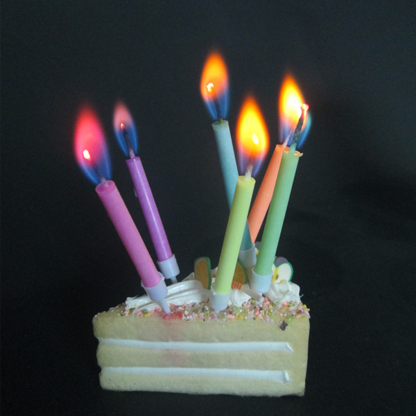 供应欧美高档6只装彩色火焰生日蜡烛蛋糕房配件用品节日礼品