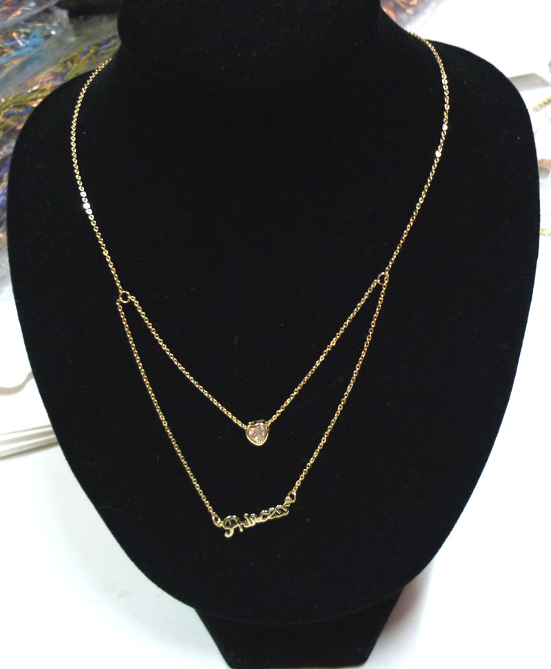 经典热卖情人节礼品 princess&桃心双层锁骨短项链吊坠 送女友