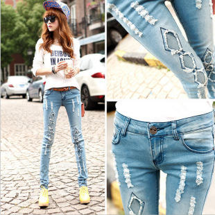 新款非主流女装90后女式小脚牛仔裤少女学生装乞丐裤子