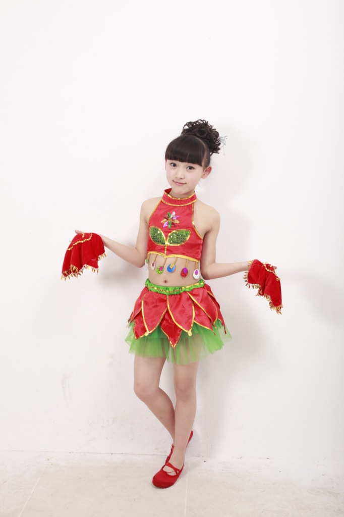 2014六一儿童节手绢舞女童荷花蓬蓬裙舞台手绢舞表演 批发