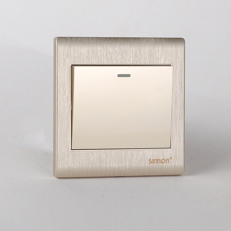 西蒙墙壁开关插座面板香槟金拉丝一位开关一开双控