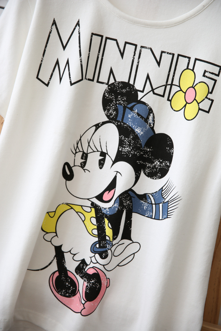 批发14夏季新款女装 日系米奇图案棉质圆领短袖t恤 女