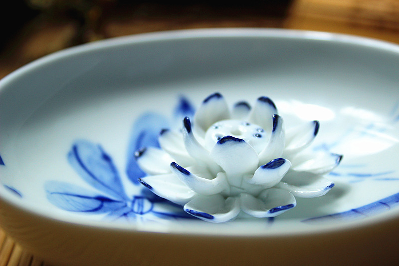 景德镇手工手绘传世古典青花荷花陶瓷香插香器家居软装摆件批发