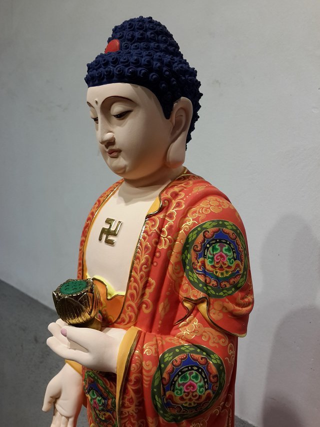 木雕极彩阿弥陀佛贴金寺庙庄严佛像大型大佛家居供奉佛像三圣摆件