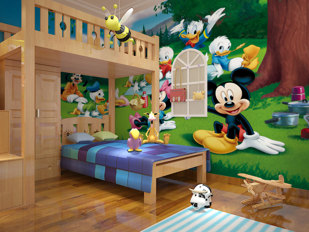 广东深圳3d卡通大型壁画 背景墙 壁画 迪士尼 米老鼠 儿童房墙纸 卡通