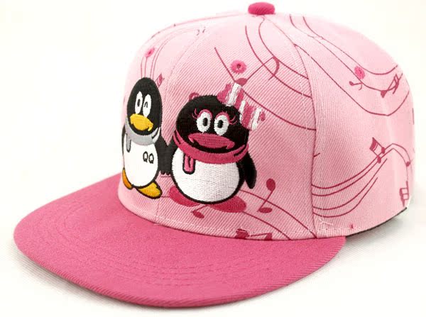 2014春夏新款韩版潮qq企鹅刺绣男女士平沿嘻哈街舞棒球帽子批发