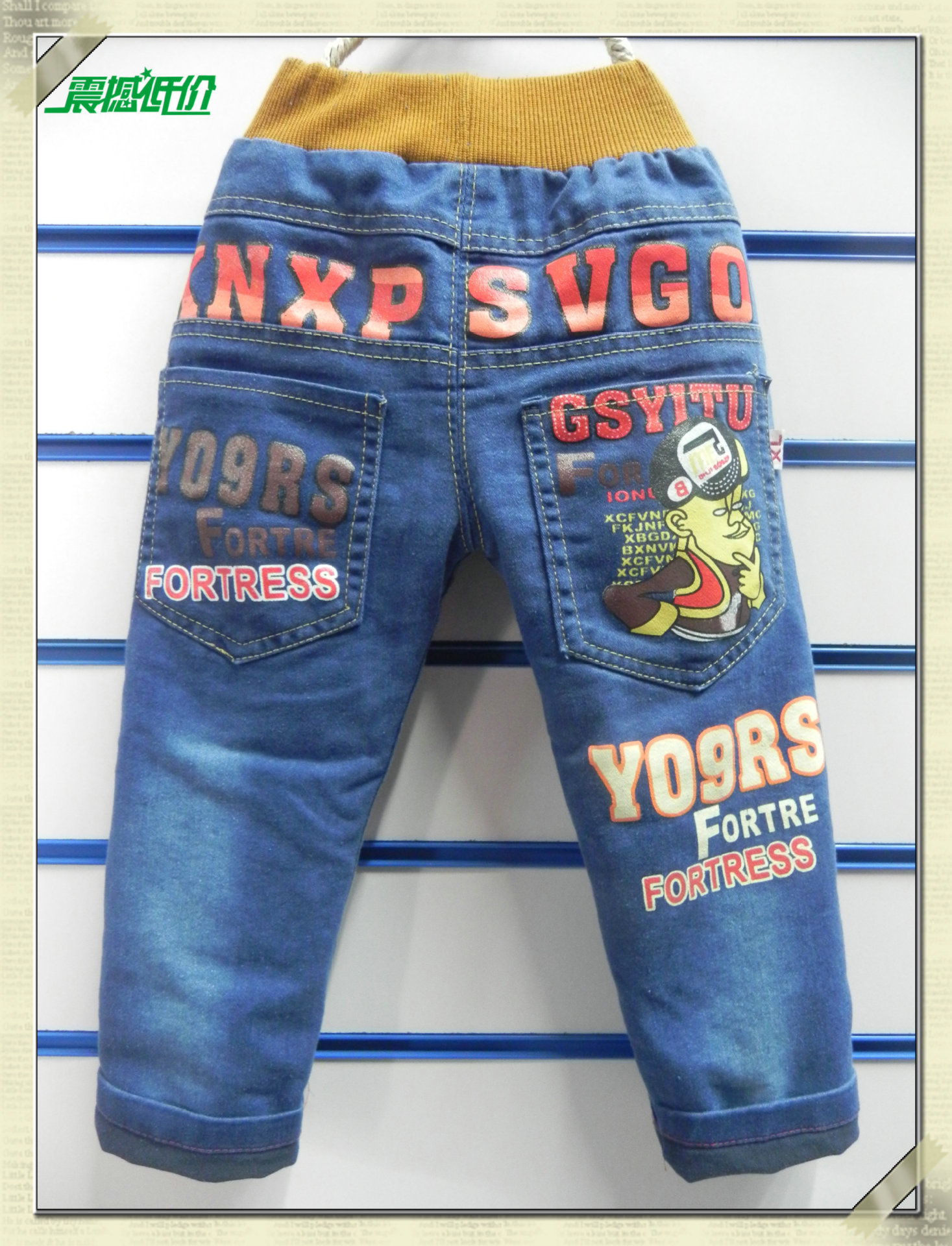 厂家直销批发优质弹力小童牛仔儿童单裤印花光头强小童牛仔童裤