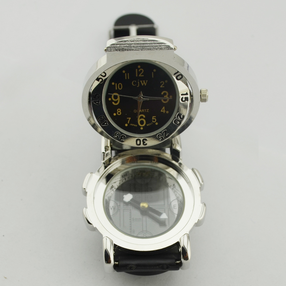 手厂家直供台湾,香港纪念表,合金双层壳翻盖表 指南针翻跟斗手表