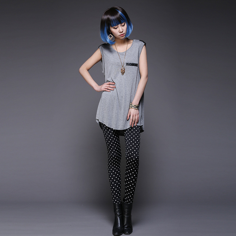 薄款 春夏秋三季 弹力黑白波点打底裤 松紧腰小脚裤