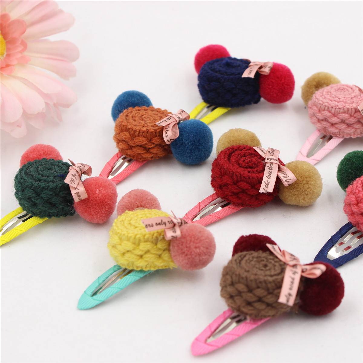 饰品 发饰,头饰 发夹 2014欧美新款 糖果色可爱米奇头 毛线绒球发饰