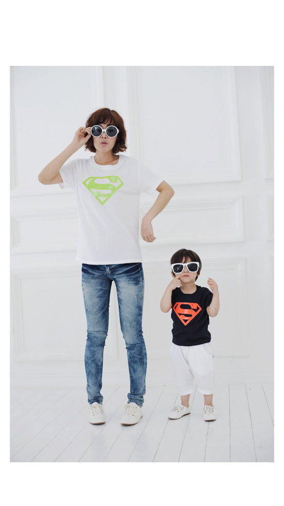 2014亲子装批发韩版夏季家庭装时尚超人印花t恤短袖一家三口装