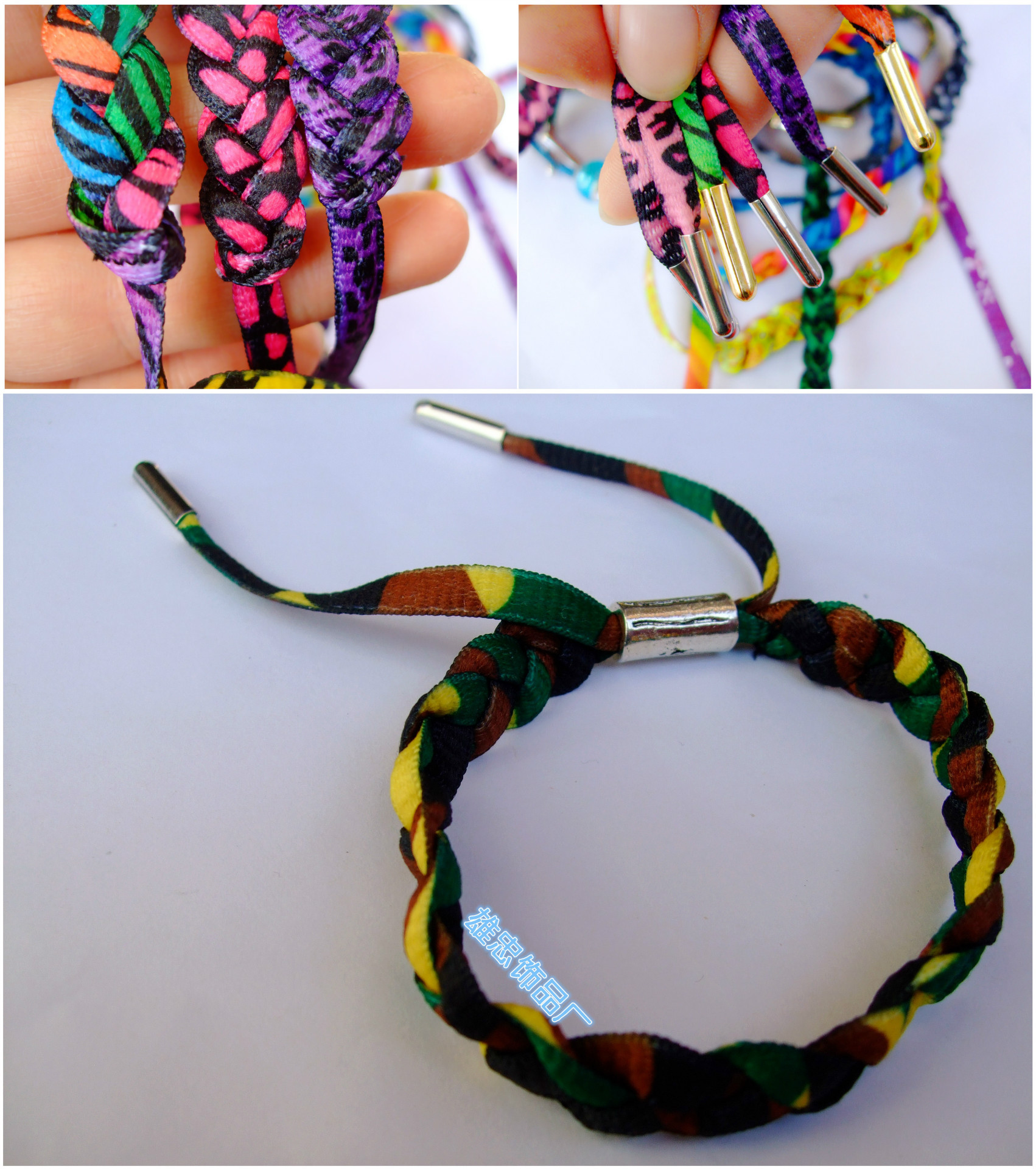 手工编织鞋带手链定做促销赠品量大定做颜色和金属logo