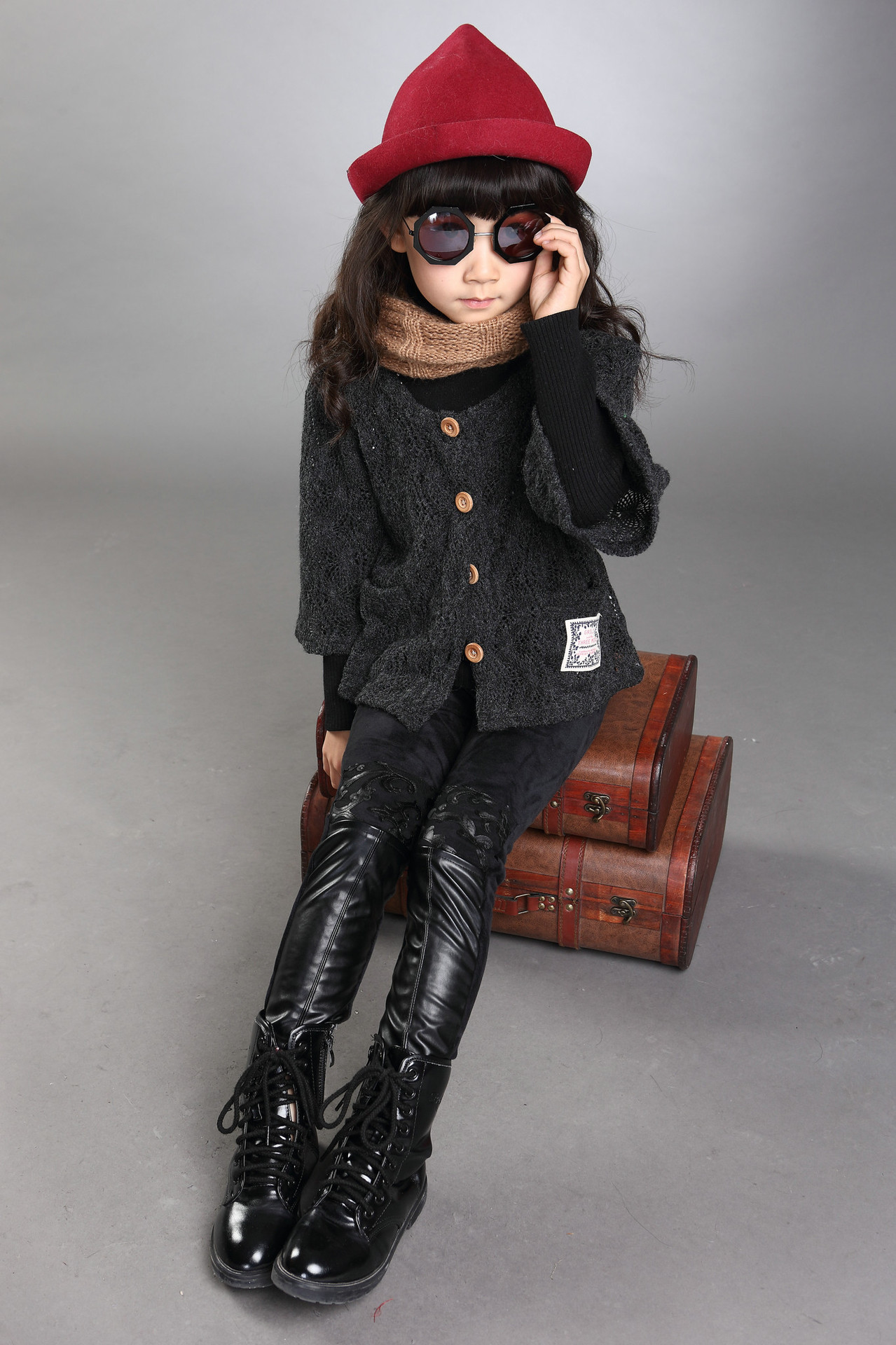 韩版童装新款儿童皮裤中大童加绒加厚拼pu皮女童长裤打底皮裤外穿