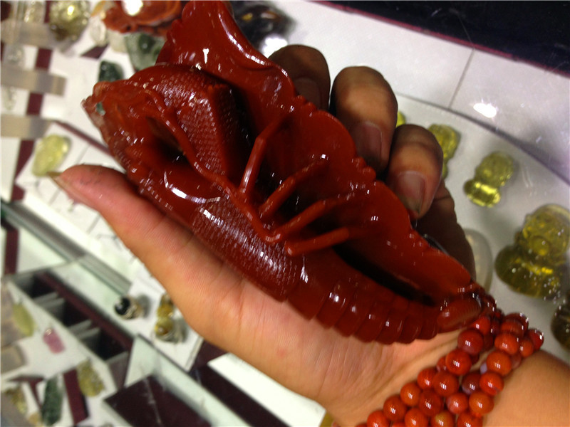 红水晶龙虾摆件 家居客厅办公室饰品 事业有成,财运增加