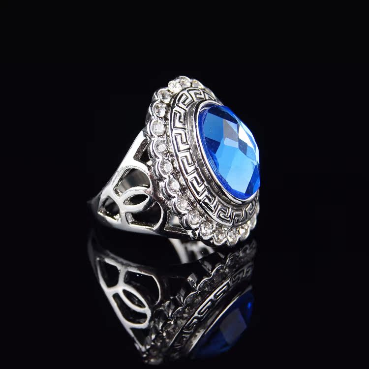 戴安娜王妃蓝宝石戒指 欧美大牌复古镶钻水晶手饰 伙拼外贸热销