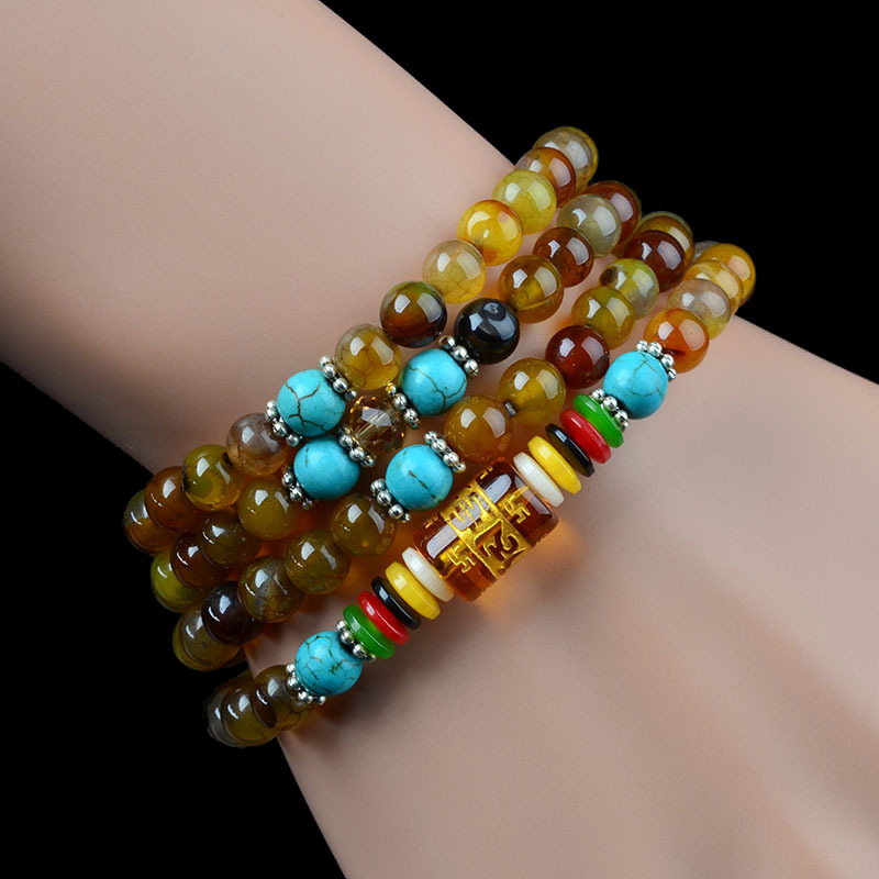 天然冰种褐色水晶碧玺6mm佛珠手链