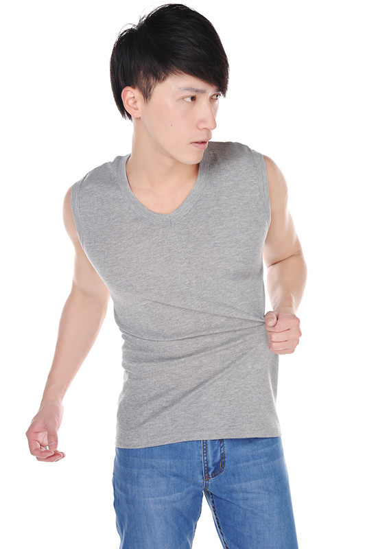 厂家直销批发 男士v领无袖t恤运动紧身修身宽肩背心坎肩汗背心