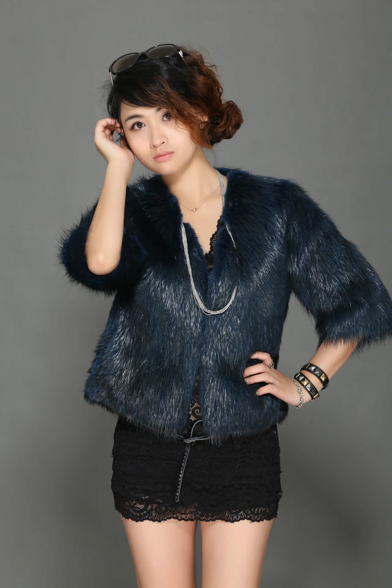 真皮海宁皮草外套新款2014绵羊皮海狸鼠中长款皮毛一体女士皮草