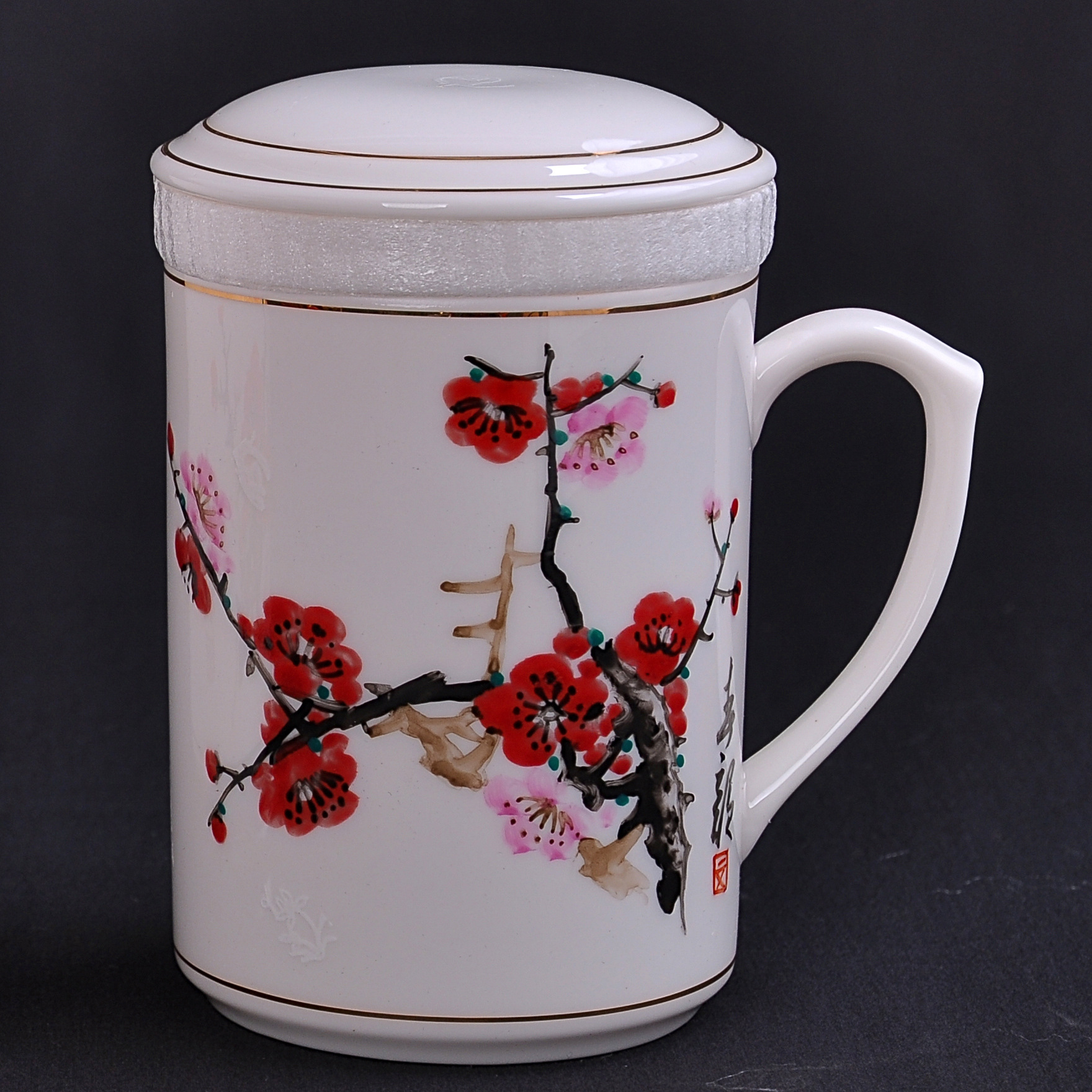 陶瓷手绘杯 杯笔筒套装办公商务会议象牙白瓷杯高档礼品家居摆设