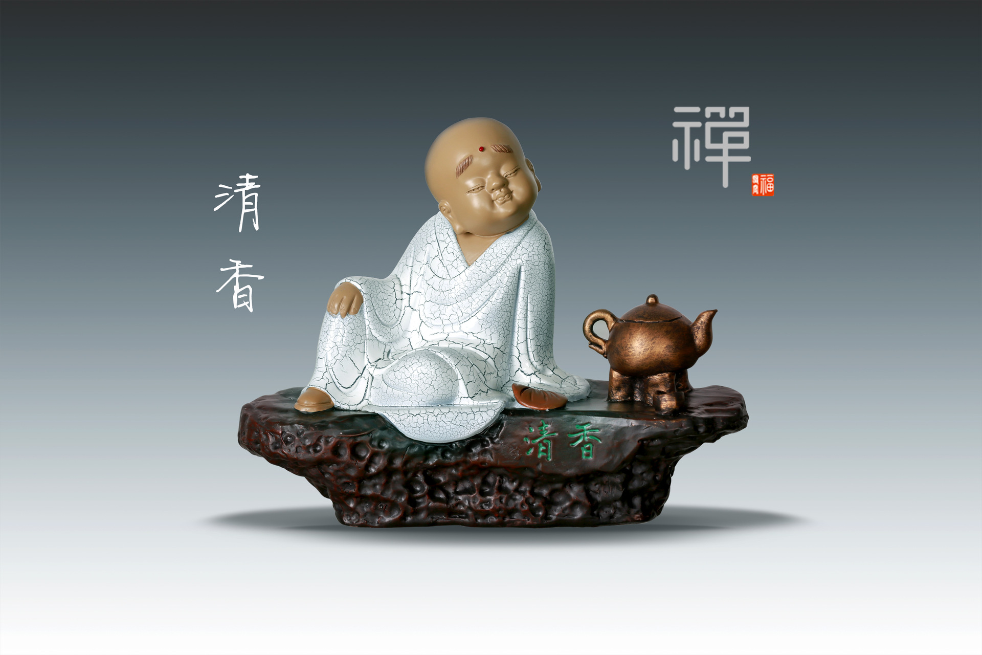 深圳厂家创意小沙弥摆件办公室室内桌面家居饰品禅意中式摆件