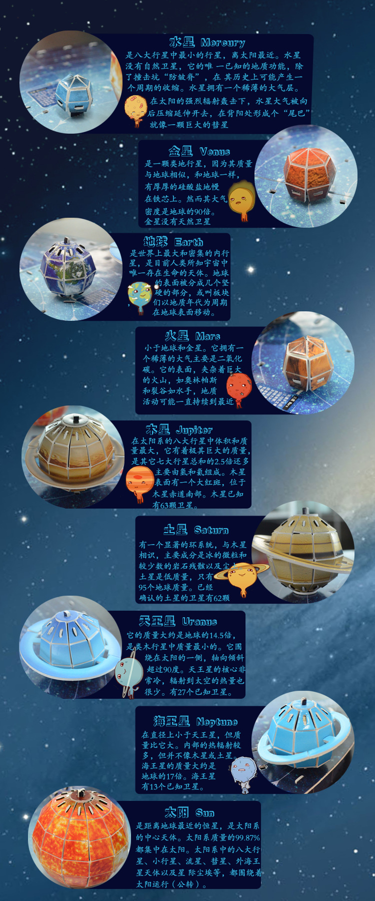 纸魔世家3d立体拼图 纸质太阳系行星 儿童手工益智模型 宇宙行星