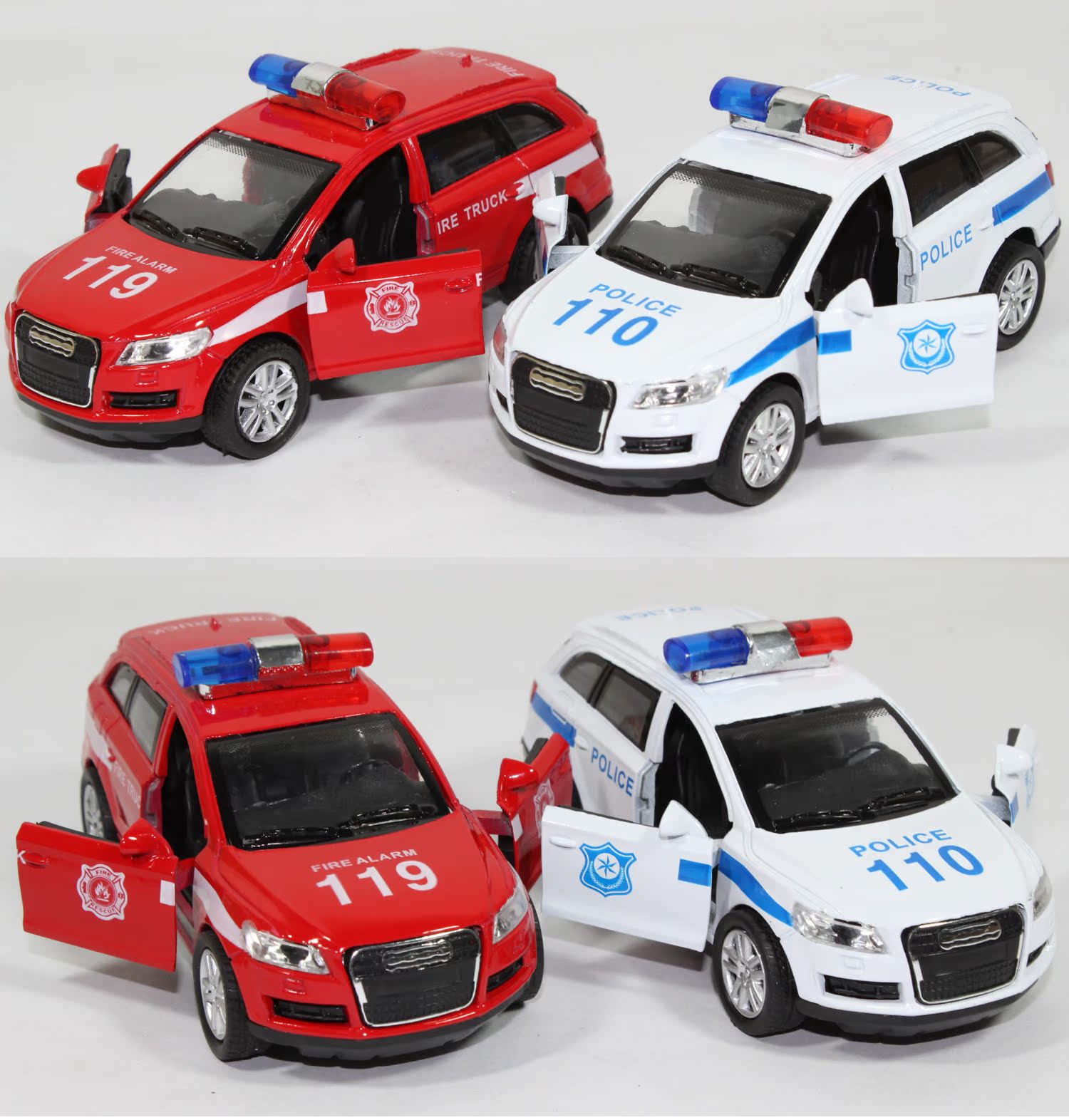 1:32奥迪q7警车带灯光音乐二开门合金车 模型玩具车