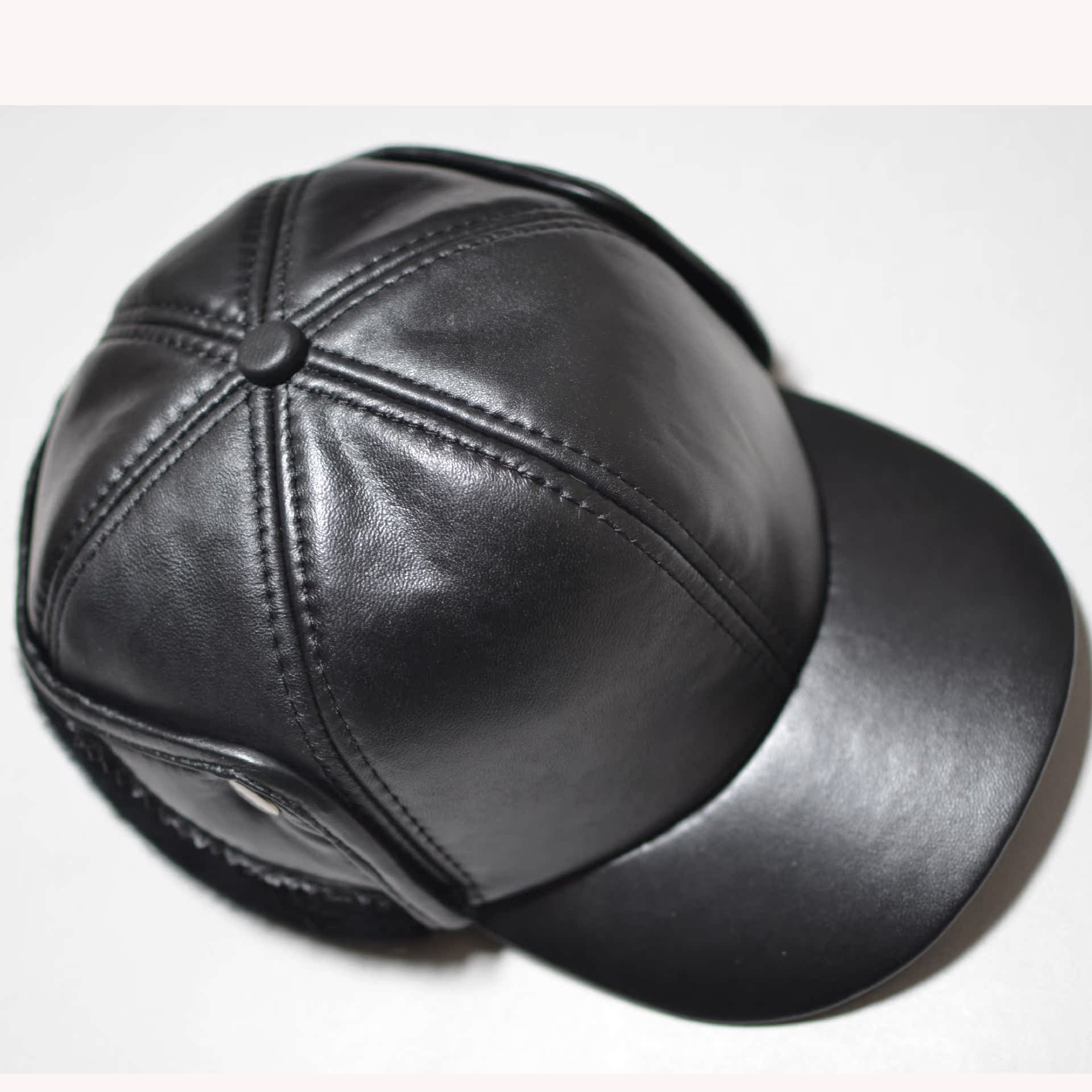 中老年男士真皮帽子 冬季羊皮保暖帽子 鸭舌帽 老人秋冬护耳帽子