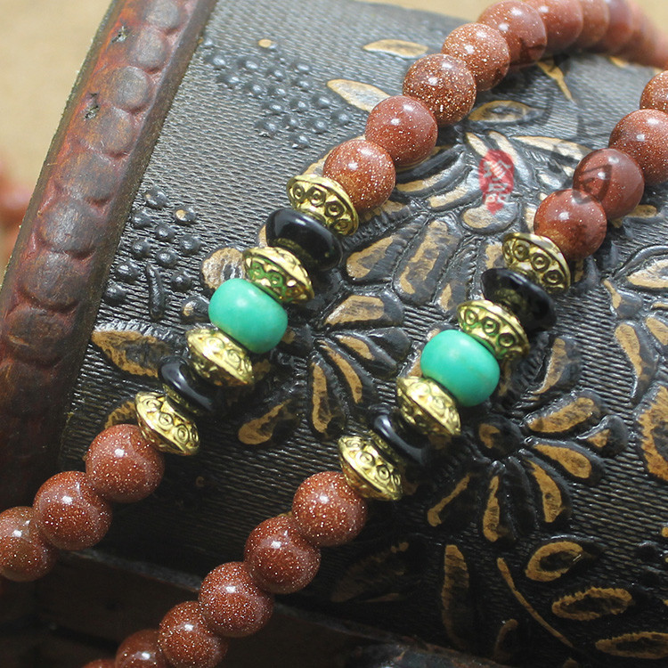 diy原创天然金沙石多层手链 108颗佛珠手串 招财开运许愿石