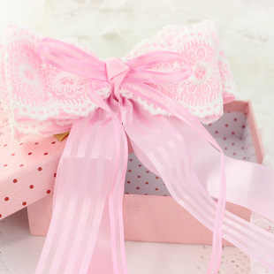 梦天堂儿童饰品 韩版公主梦幻可爱粉红大蕾丝边蝴蝶结顶夹发饰
