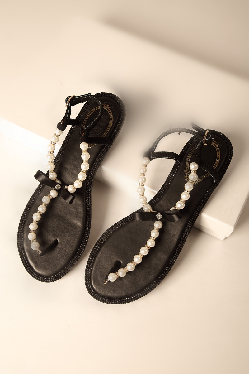 欧洲站2015夏季新款平底水钻珍珠蝴蝶结串珠人字拖平跟学生女凉鞋