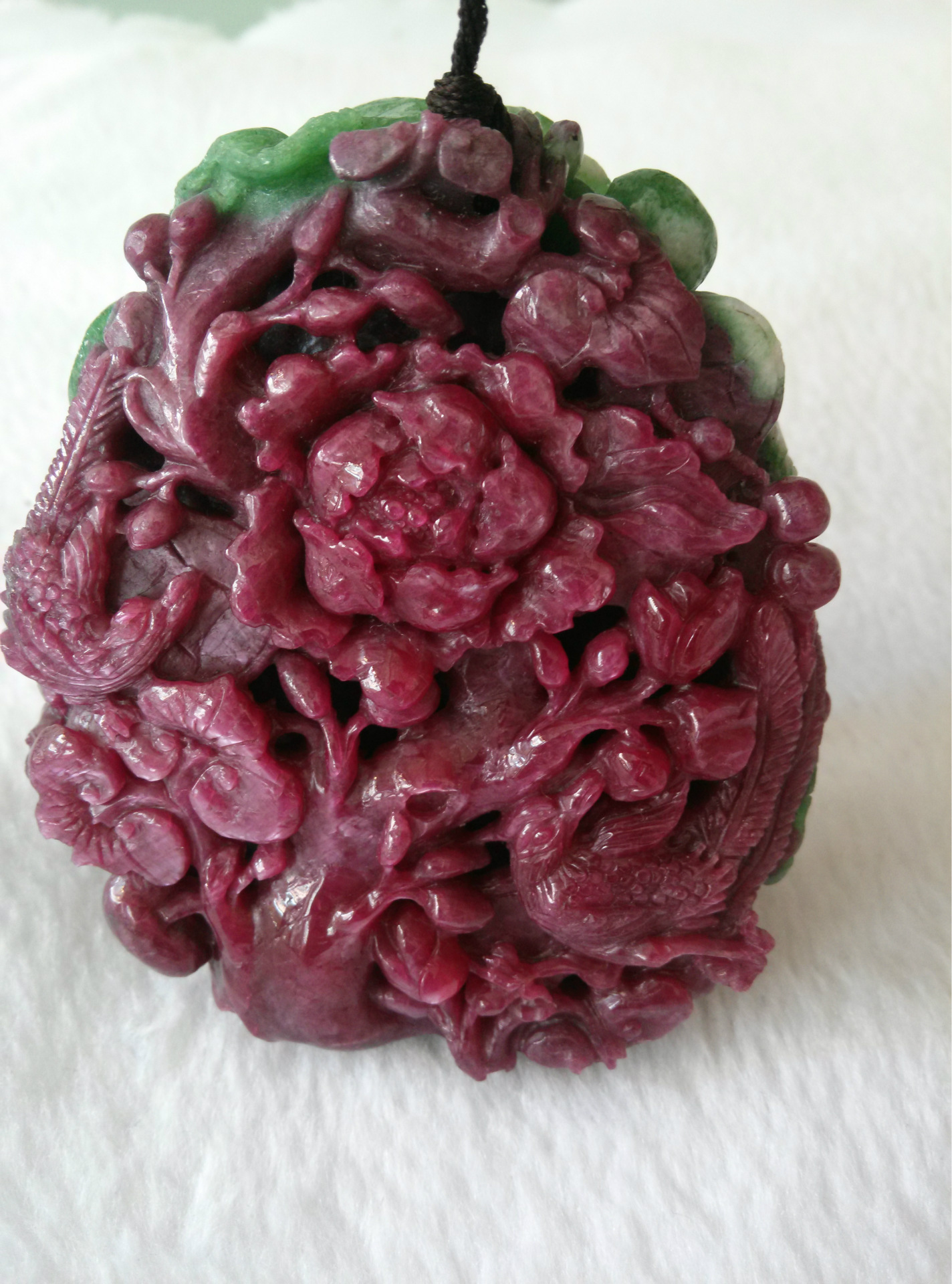 厂价供应 缅甸红绿宝凤凰戏牡丹 天然无处理 红绿宝雕件