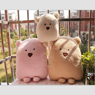 大号大脸方熊抱枕 豆豆熊靠垫 大方熊靠背暖手抱枕空调被二合一
