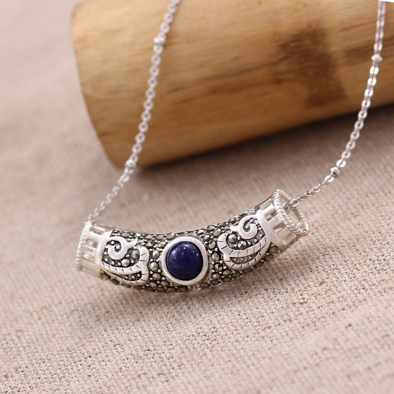 天然帝王青金石925纯银吊坠 天然石饰品批发 s925银饰项坠