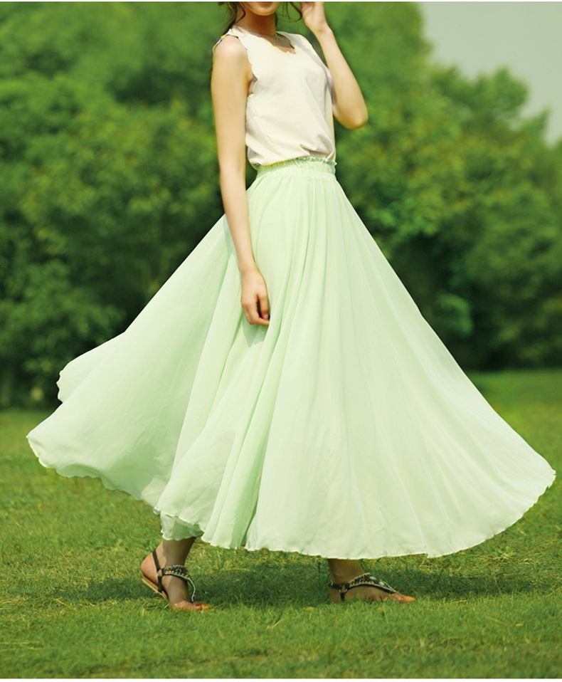 2014新款波西米亚长裙缤纷色雪纺裙子半身裙百搭大裙摆爆款批发